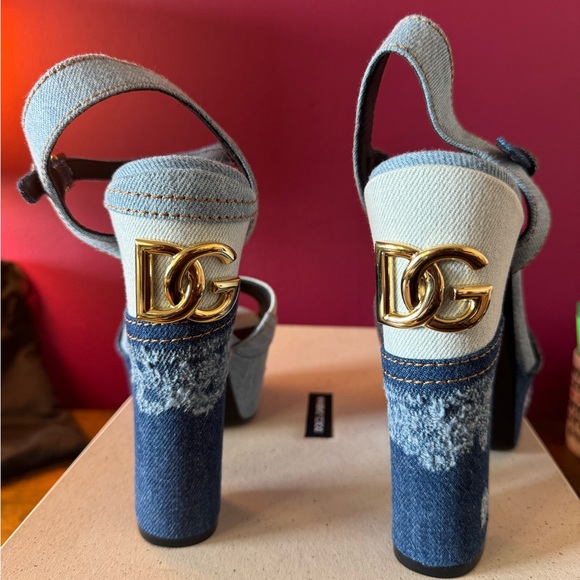 Dolce & Gabbana Blue Patchwork Denim Platform Heeled Sandals - Picture 2 of 10